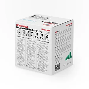 Howard Leight by Honeywell Maximum Lite Low Pressure Disposable Foam Earplugs, 200-Pairs (LPF-1), Green - Maximum Lite Packaging Image