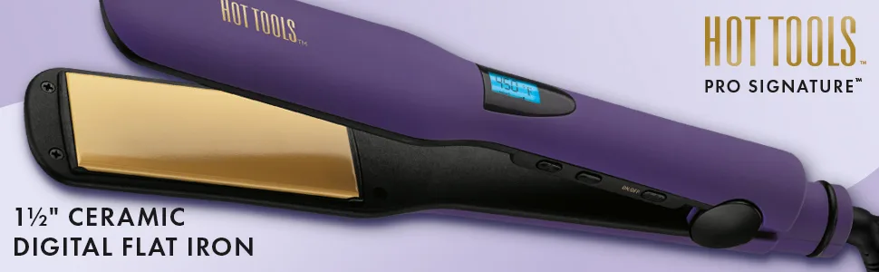 Hot Tools Pro Signature Ceramic Digital Hair Flat Iron | Silky, Smooth Professional-Quality Styles, (1-1/2 in) 1.25 IN - flatiron; flatirons; straightener; straigheners; ceramic; digital; professional; hottools; HTST2579