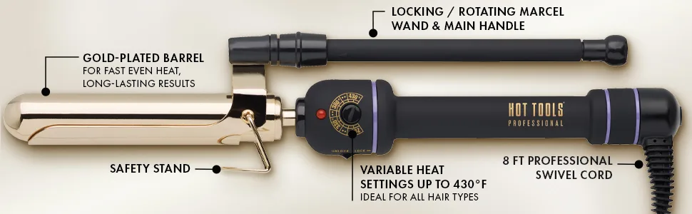 Hot Tools Pro Artist 24K Gold Marcel Iron | Long Lasting Curls, Waves (1 in) 1 Inch BARREL - marceliron; marcelirons; marcelcurlingiron; marcelcurlingirons; gold; hottools; longlastingcurls