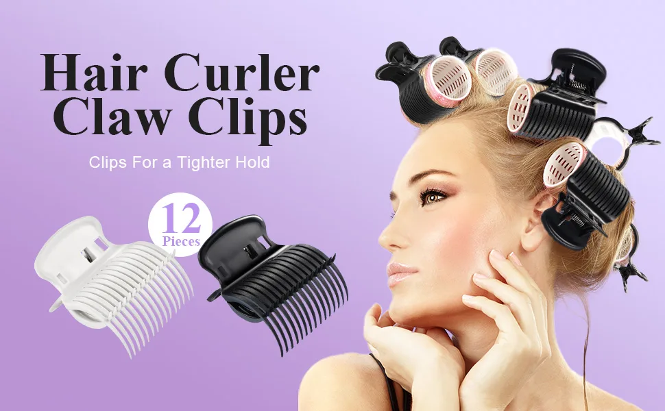 Hot Roller Clips Hair Curler Claw Clips Replacement Roller Clips for Women Girls Hair Section Styling (12 Pieces, Black) - product information 2