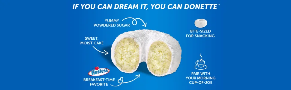 Hostess Brands Host Powder Sugar Mini Donettes, 3.00 oz, White, (197016) - Powdered Donette