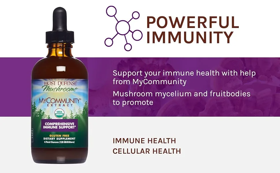 Host Defense, MyCommunity Extract, Advanced Immune Support, Mushroom Supplement with Lions Mane and Reishi, Plain, 4 fl oz 4 Fl Oz (Pack of 1) - Powerful immunity