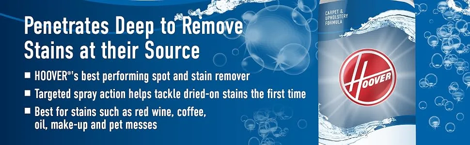 Hoover Deep Stain Remover Aerosol Spray, Carpet and Upholstery Spot Cleaner, 15 oz Cleaning Solution, AH30903, White - aerosol spray solution carpet cleaner upholstery spot stain remover tough urine wine oil formula pet