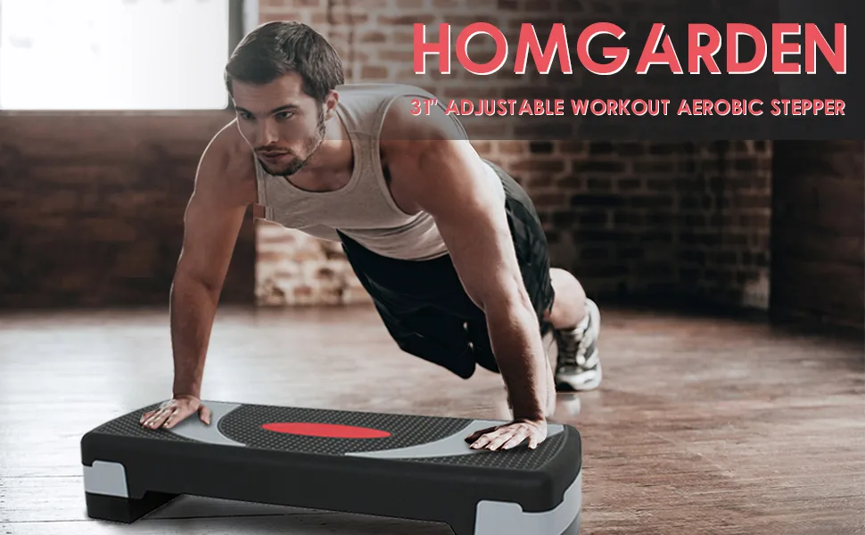 HomGarden 31" Adjustable Workout Aerobic Stepper in Fitness & Exercise Step Platform Trainer Stepper w/Risers Adjust 4" - 6" - 8" - product information 20