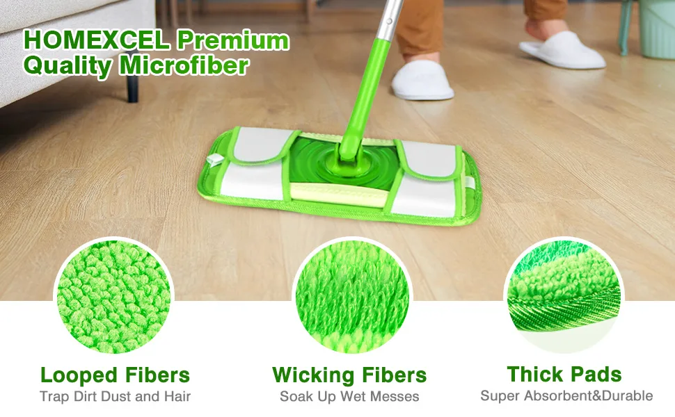HOMEXCEL Microfiber Mop Pads Compatible with Swiffer Sweeper Mops, Reusable and Machine Washable Floor Mop Pad Refills, Mop Head Replacements for Multi Surface Wet & Dry Cleaning, Pack of 2 - swiffer sweeper pads