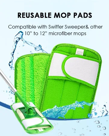 HOMEXCEL Microfiber Mop Pads Compatible with Swiffer Sweeper Mops, Reusable and Machine Washable Floor Mop Pad Refills, Mop Head Replacements for Multi Surface Wet & Dry Cleaning, Pack of 2 - swiffer sweeper pads
