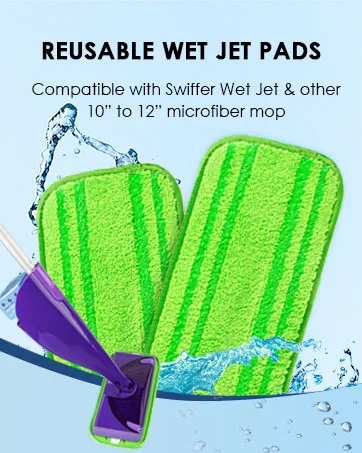 HOMEXCEL Microfiber Mop Pads Compatible with Swiffer Sweeper Mops, Reusable and Machine Washable Floor Mop Pad Refills, Mop Head Replacements for Multi Surface Wet & Dry Cleaning, Pack of 2 - swiffer wet jet pads