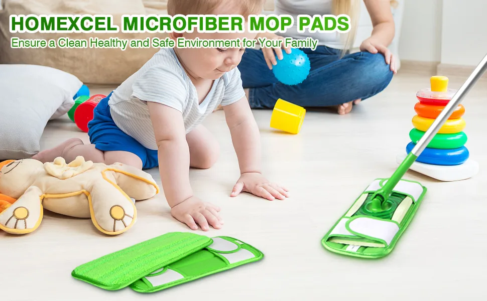 HOMEXCEL Microfiber Mop Pads Compatible with Swiffer Sweeper Mops, Reusable and Machine Washable Floor Mop Pad Refills, Mop Head Replacements for Multi Surface Wet & Dry Cleaning, Pack of 2 - swiffer wet mop refills