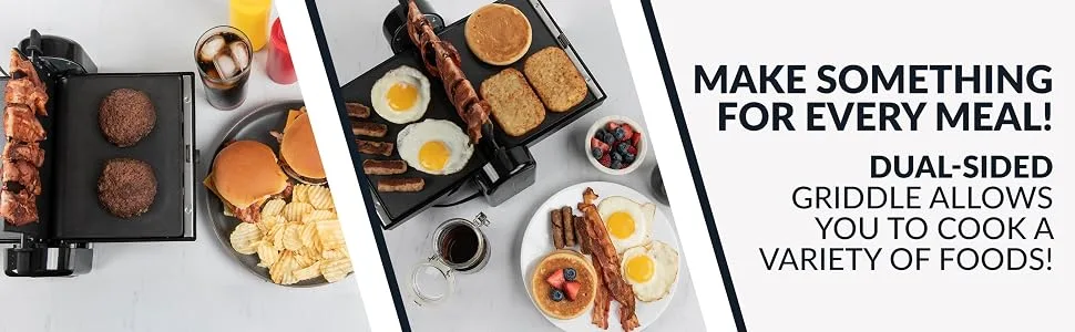 HomeCraft Nostalgia Nonstick Electric Bacon Press & Griddle Cooks 6 Pieces, Perfect for Eggs, Sausage, Pancakes, Hashbrowns, Black 2nd Generation - Make something for every meal!