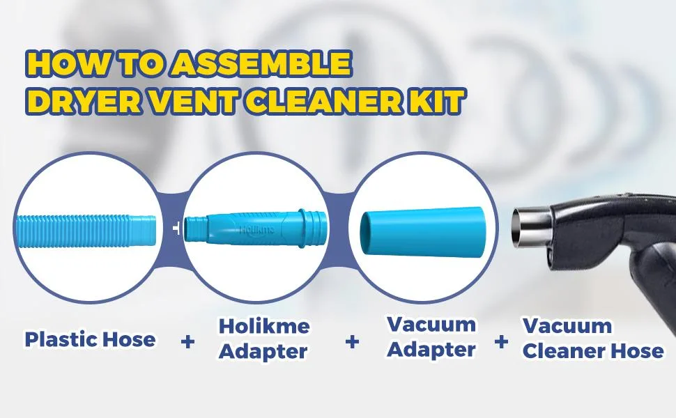 Holikme Dryer Vent Cleaner Kit Vacuum Hose Attachment Brush, Lint Remover, Dryer Vent Vacuum Hose, Blue - dryer vent vacuum attachment