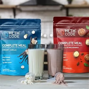 HLTH Code Complete Meal Replacement Powder | High Protein | Chocolate Macadamia Flavor | 15 Servings - HLTH Code keto low-carb diabetic weight loss meal replacement shake