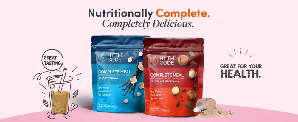 HLTH Code Complete Meal Replacement Powder | High Protein | Chocolate Macadamia Flavor | 15 Servings - meal replacement diabetic keto diabetes friendly tasty weight loss shake diet drink protein powder