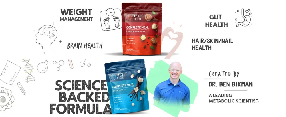 HLTH Code Complete Meal Replacement Powder | High Protein | Chocolate Macadamia Flavor | 15 Servings - meal replacement diabetic keto diabetes friendly tasty weight loss shake diet drink protein powder
