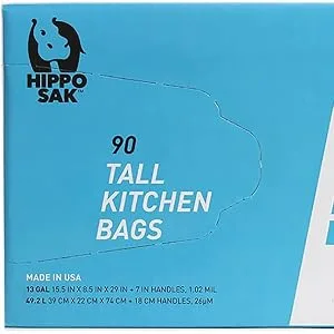 Hippo Sak Handle Trash Bag, with Power Strip, 13 Gallon Tall Kitchen, 90 Count Unscented  90 Count (Pack of 1) - product information 1