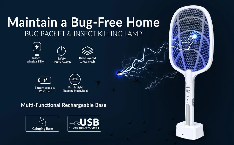 Himalayan Glow Electric Bug Zapper, Instant Fly Swatter Rechargeable Racket, Mosquito Repellent 3,000 Volt, USB Charging Fly Zapper for Indoor & Outdoor - 2 PCS - Bug-free Home