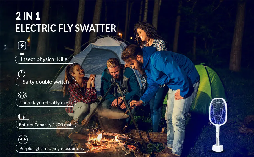 Himalayan Glow Electric Bug Zapper, Instant Fly Swatter Rechargeable Racket, Mosquito Repellent 3,000 Volt, USB Charging Fly Zapper for Indoor & Outdoor - 2 PCS - Electric Fly Swatter