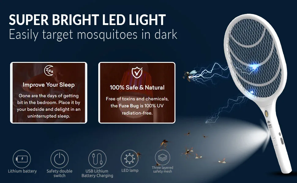 Himalayan Glow Bug Zapper, Electric Fly Swatter Rechargeable Racket, Mosquito Repellent 3,000 Volt, USB Charging Cable Best Use for Indoor & Outdoor - 2 PCS - Fly swatter Image 3