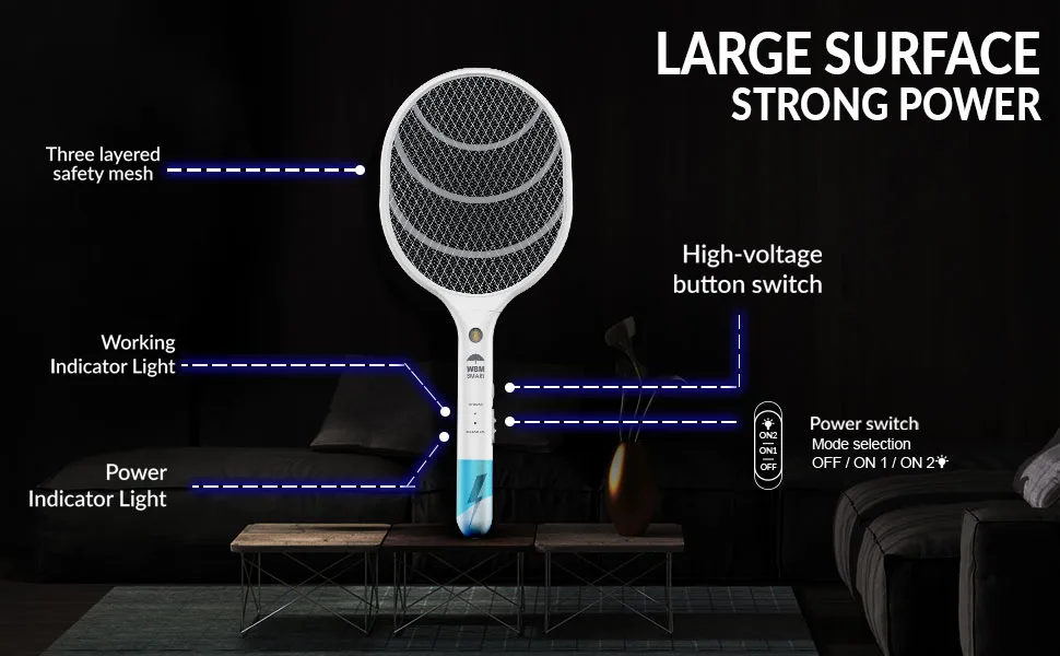 Himalayan Glow Bug Zapper, Electric Fly Swatter Rechargeable Racket, Mosquito Repellent 3,000 Volt, USB Charging Cable Best Use for Indoor & Outdoor - 2 PCS - WBM Smart Electric Fly Swatter