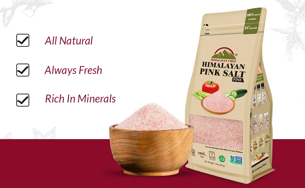 Himalayan Chef Fine Himalayan Pink Salt Bag, 2 LBS, Incredible Taste - pink himalayan salt