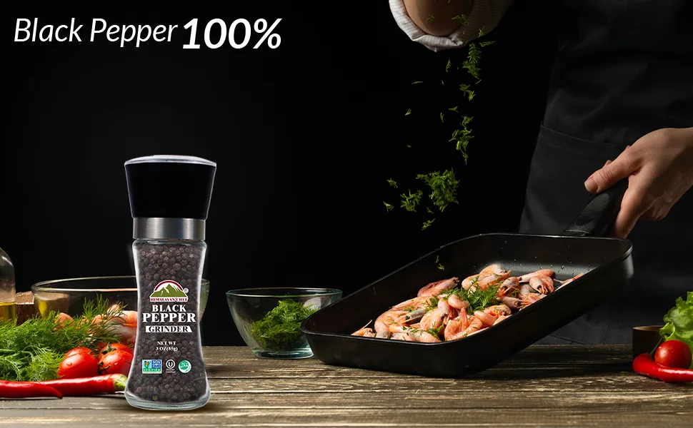 Himalayan Chef 100% Whole black peppercorn, Black Pepper Grinder, 3 Ounce (Pack of 1) Black Pepper Medium Grinder (3 Oz) - Black Pepper Grinder
