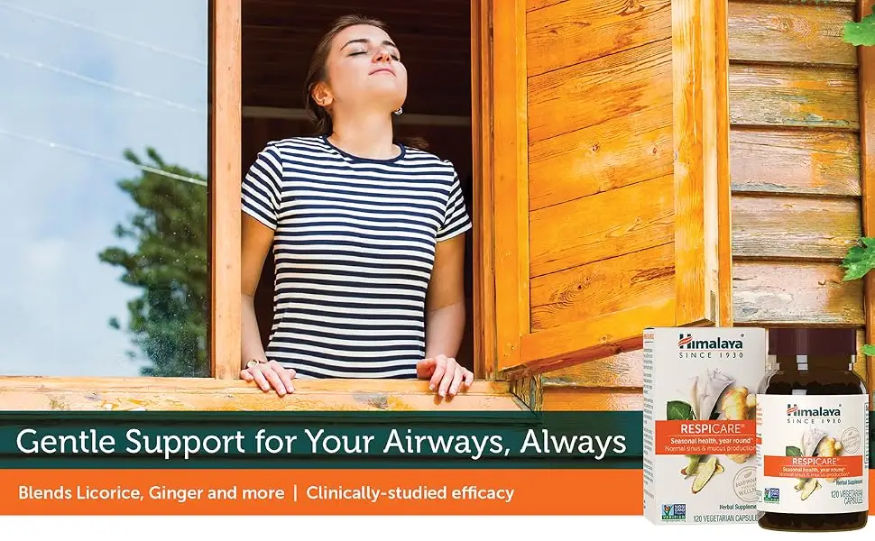 Himalaya RespiCare for Healthy Breathing and Sinus Support, 570mg, 120 Capsules, 1 Month Supply - header