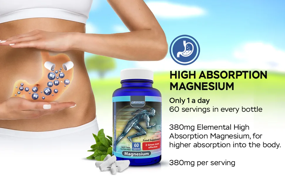 High Absorption Magnesium with Vitamins B6, D, E, 380mg, 60 Servings 60 Count (Pack of 1) - magnesium