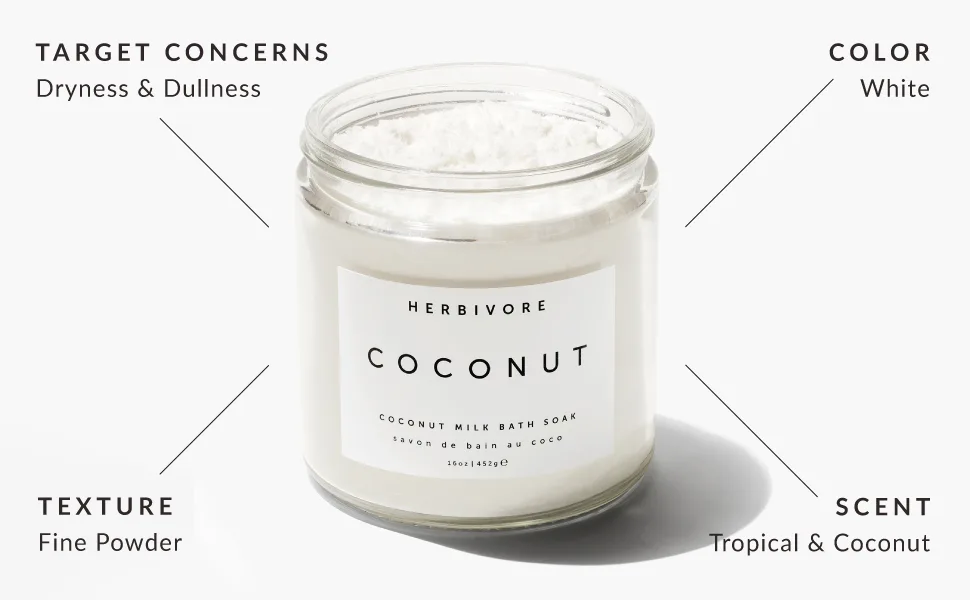 Herbivore Botanicals Coconut Milk Bath Soak  Softens Skin, Lightly Scented with Vanilla. Completely Natural and Vegan (8 oz) - Herbivore Coconut Milk Bath Soak
