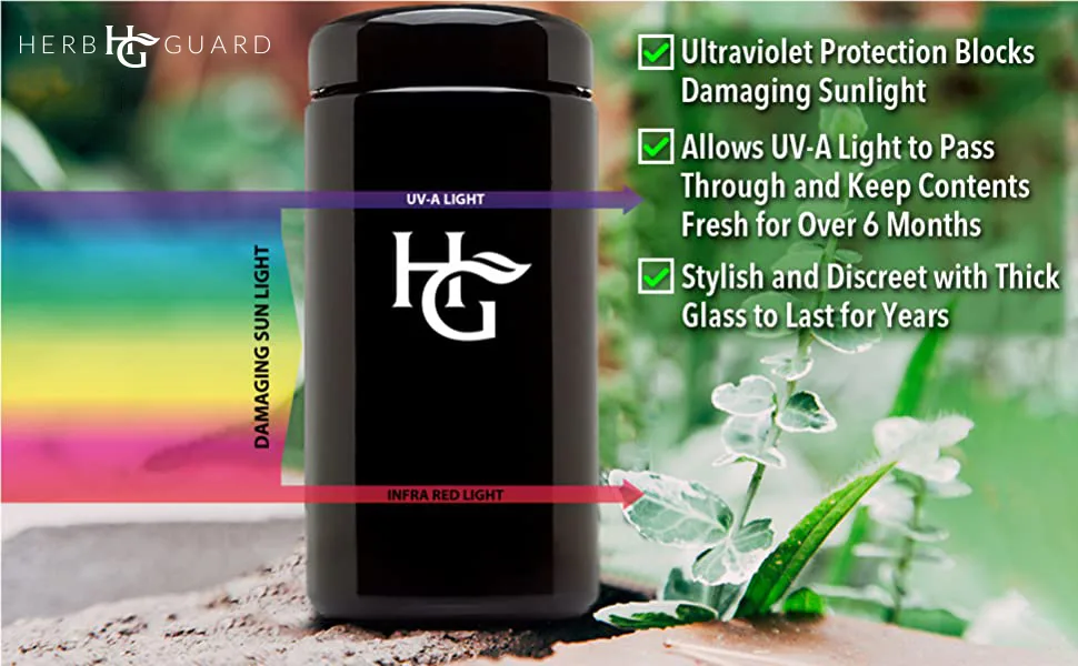 Herb Guard - 1 Oz Airtight Jar and Smell Proof Container (500 ml) Comes with Humidity Pack to Keep Goods Fresh for Months - preserves herbs