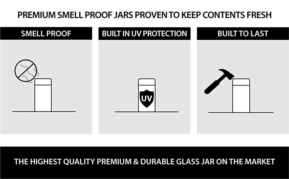 Herb Guard - 1 Oz Airtight Jar and Smell Proof Container (500 ml) Comes with Humidity Pack to Keep Goods Fresh for Months - smell proof jar