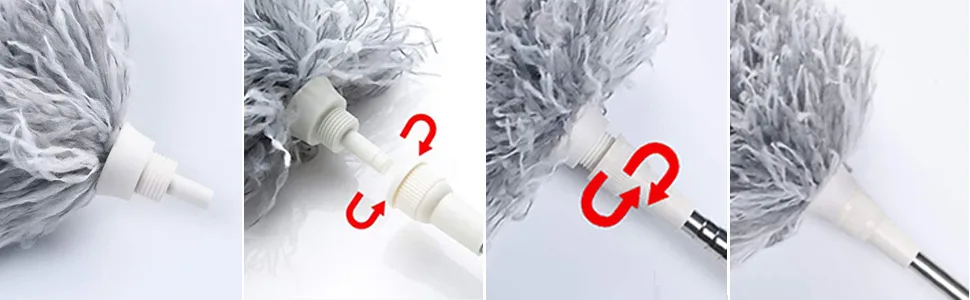 HEOATH Microfiber Feather Duster with Extendable Pole, 30-100 inches Extra Long Cobweb Duster for Cleaning, Bendable Head, Non-Scratch, Washable Duster for Ceiling, Fan, Furniture - duster