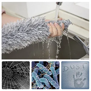 HEOATH Microfiber Feather Duster with Extendable Pole, 30-100 inches Extra Long Cobweb Duster for Cleaning, Bendable Head, Non-Scratch, Washable Duster for Ceiling, Fan, Furniture - HEOATH Microfiber Duster