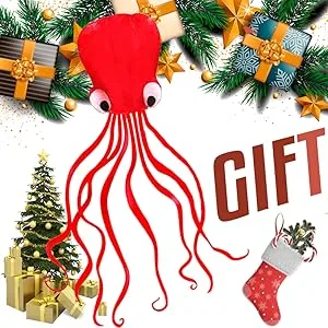 Hengda Kite Software Octopus Flyer Kite with Long Colorful Tail for Kids, 31-Inch Wide x 157-Inch Long, Large A all red - gift
