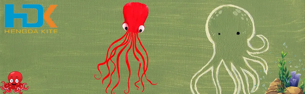 Hengda Kite Software Octopus Flyer Kite with Long Colorful Tail for Kids, 31-Inch Wide x 157-Inch Long, Large A all red - hengda kite