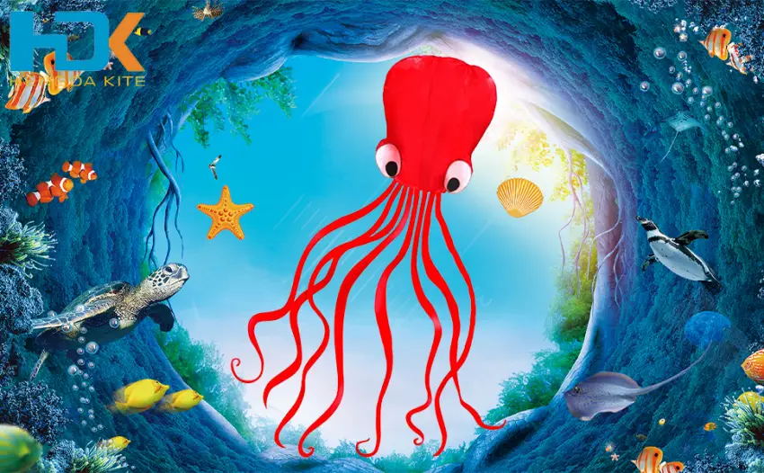 Hengda Kite Software Octopus Flyer Kite with Long Colorful Tail for Kids, 31-Inch Wide x 157-Inch Long, Large A all red - hengda kite