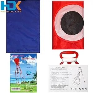 Hengda Kite Software Octopus Flyer Kite with Long Colorful Tail for Kids, 31-Inch Wide x 157-Inch Long, Large A all red - octopus kite