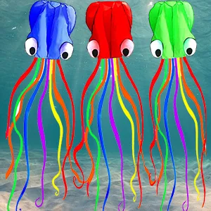 Hengda kite Pack 3 Colors Beautiful Large Easy Flyer Kite for Kids-Software Octopus-It's Big! 31 Inches Wide with Long Tail 157 Inches Long-Perfect for Beach or Park by 3 Colors(Red&Green&Blue) - hengda kite