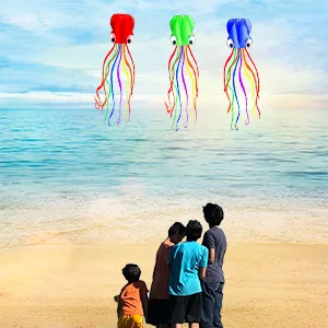 Hengda kite Pack 3 Colors Beautiful Large Easy Flyer Kite for Kids-Software Octopus-It's Big! 31 Inches Wide with Long Tail 157 Inches Long-Perfect for Beach or Park by 3 Colors(Red&Green&Blue) - hengda kite