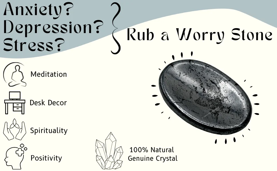 Hematite Thumb Worry Rubbing Stone for Anxiety Healing  Oval Cabochon Stone  Easy to Carry Natural Crystal Pocket Palm Stone - crystal worry stone