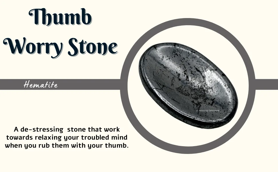 Hematite Thumb Worry Rubbing Stone for Anxiety Healing  Oval Cabochon Stone  Easy to Carry Natural Crystal Pocket Palm Stone - worry stone rubbing