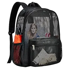  Heavy Duty Semi-Transparent Mesh Backpack , See Through College Student Backpack - Black - Fashion Semi-Transparent Mesh Backpack