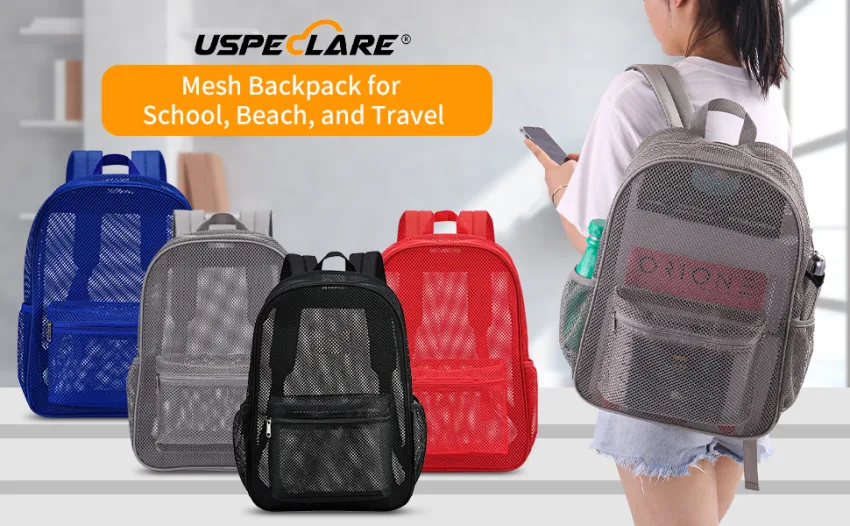  Heavy Duty Semi-Transparent Mesh Backpack , See Through College Student Backpack - Black - Mesh backpack