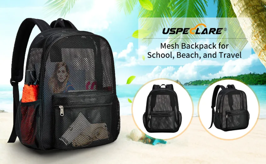  Heavy Duty Semi-Transparent Mesh Backpack , See Through College Student Backpack - Black - Mesh backpack for school ,beach ,travel