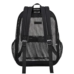  Heavy Duty Semi-Transparent Mesh Backpack , See Through College Student Backpack - Black - Portable design