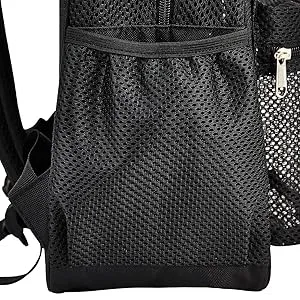 Heavy Duty Semi-Transparent Mesh Backpack , See Through College Student Backpack - Black - Two side mesh pockets