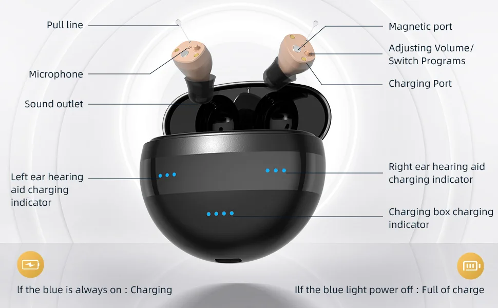 Hearing Aids, Rechargeable Hearing Aids for Seniors & Adults with Volume Control, Small Completely-in-Canal Digital Hearing Amplifier, Assist Devices with Charging Box,Black - Rechargeable Hearing Aids