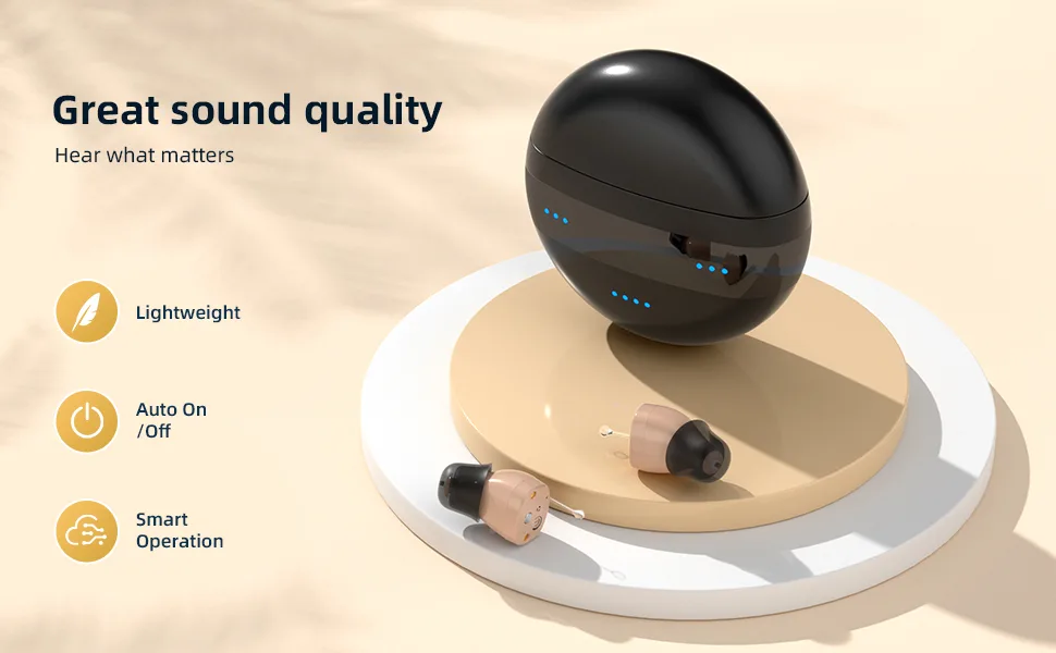 Hearing Aids, Rechargeable Hearing Aids for Seniors & Adults with Volume Control, Small Completely-in-Canal Digital Hearing Amplifier, Assist Devices with Charging Box,Black - VOMUES HEARING AIDS