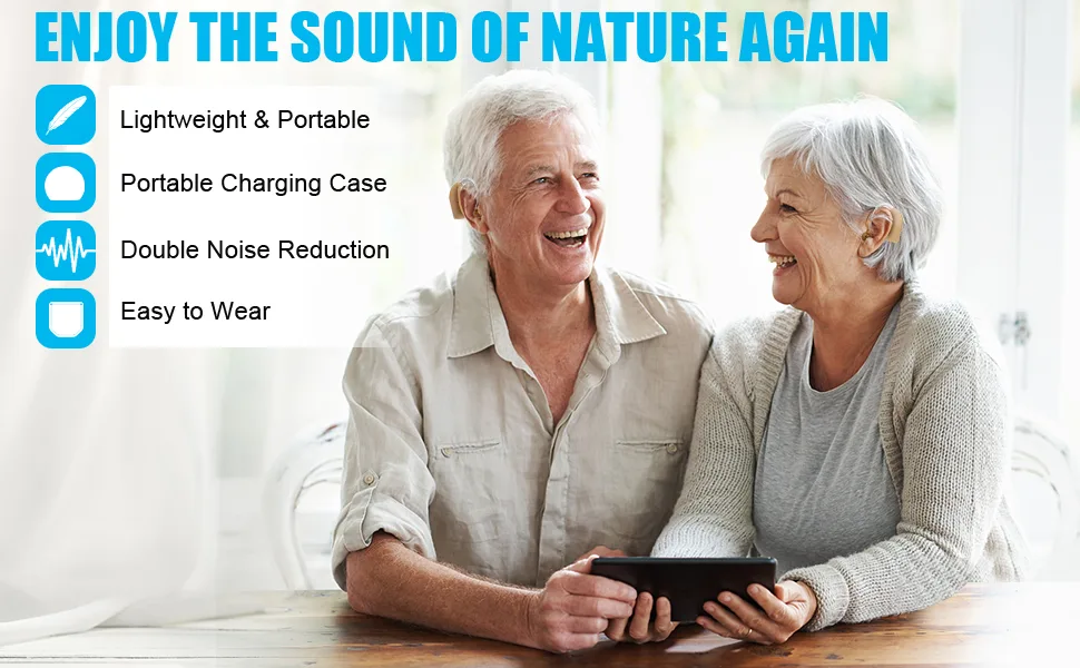 Hearing Aids for Seniors Rechargeable with Noise Cancelling, BTE Hearing Amplifier, Ear Hearing Assist Devices PSAP with Volume Control, Set of 2, White - hearing aids