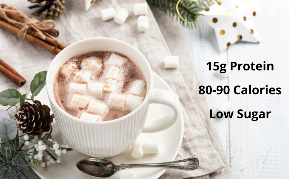 HealthyWise - High Protein Hot Cocoa - Instant Low Carb, Low Calorie Hot Chocolate Mix with 15g Protein, 7 Servings Per Pack (Marshmallow) - Hot Chocolate