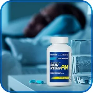 HealthA2Z Extra Strength Pain Relief PM, 365 Caplets, Compare to Tylenol PM Active Ingredient,Pain Reliever + Sleep Aid - Directions