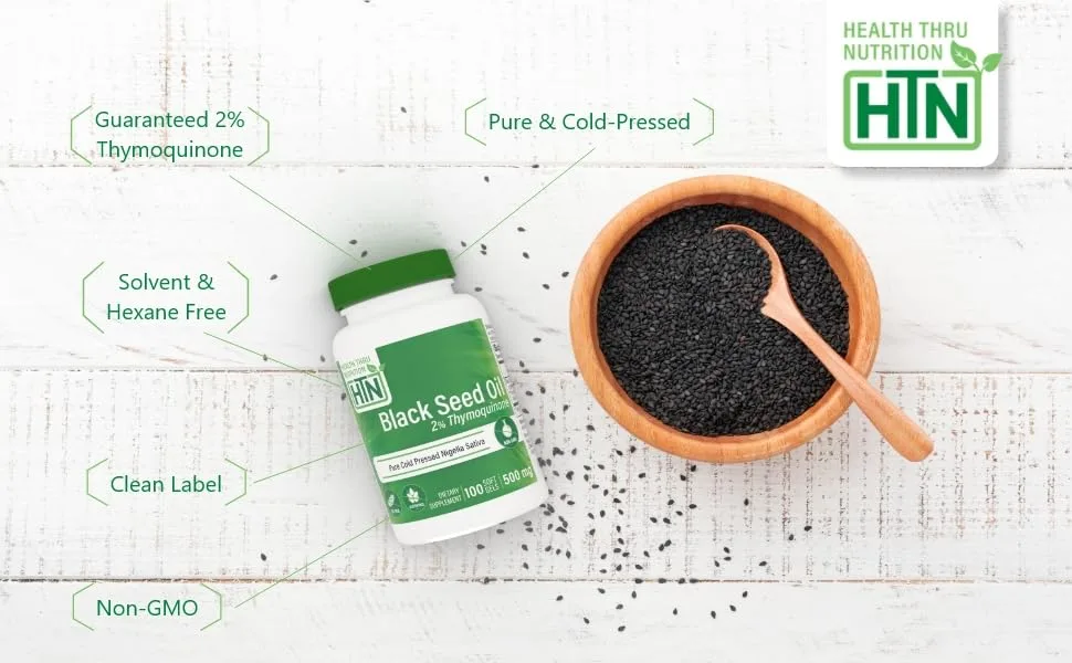 Health Thru Nutrition Cold Pressed Black Seed Oil Softgels, 500mg (Pack of 100) 100 Count (Pack of 1) - Black Seed Oil Features